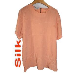 Women's 100% Silk Size L Short Sleeve Top Shirt FLAW SDK361